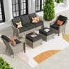 XIZZI 5 Pieces Wicker Furniture, Outside Conversation Set, 3-Seat Sofa with Cushion, High Back Rattan Chairs and Ottomans for Garden Backyard - 3 of 4