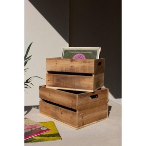 Wooden Storage Crates with Slatted Design – Set of 2 – 9.5" Tall by Kalalou - 1 of 4
