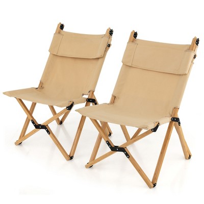 Tangkula 2PCS Outdoor Adjustable Backrest Chair Folding Camping Chair Bamboo w/ Carrying Bag