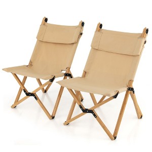 Tangkula 2PCS Outdoor Adjustable Backrest Chair Folding Camping Chair Bamboo w/ Carrying Bag - 1 of 4