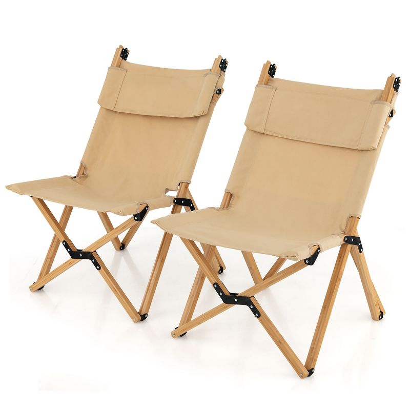 Tangkula 2PCS Outdoor Adjustable Backrest Chair Folding Camping Chair Bamboo w/ Carrying Bag, 1 of 11