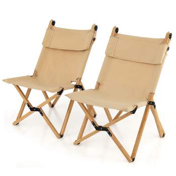 Tangkula 2PCS Outdoor Adjustable Backrest Chair Folding Camping Chair Bamboo w/ Carrying Bag