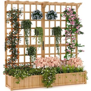 Dual-Section Raised Garden Bed with Trellis, Hanging Roof, Wooden Planter Box for Flowers, Herbs, Vegetables, 8 Drainage Holes, Fir Wood Construction - 1 of 4