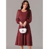Seta T Women's Mesh Puff Long Sleeve U-neck Pleated Ribbed Knit Midi Sweater Dress - 3 of 4