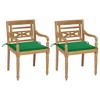 vidaXL 2X Teak Wood Batavia Garden Chairs with Cushions - Fine Sanded Finish for Outdoor/Patio Use in Green - 2 of 4