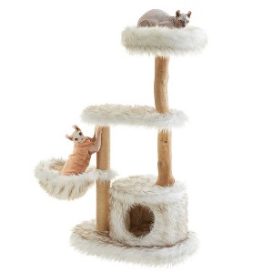 Feandrea Modern Cat Tree, Wood Cat Tower for Large Cats up to 22 lb, 48.4-Inch Luxury Cat Condo with Scratching Post, White - 1 of 4