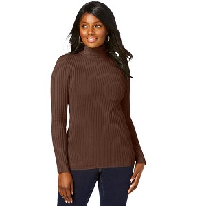 Jessica London Women's Plus Size Ribbed Cotton Turtleneck Sweater - 1 of 4