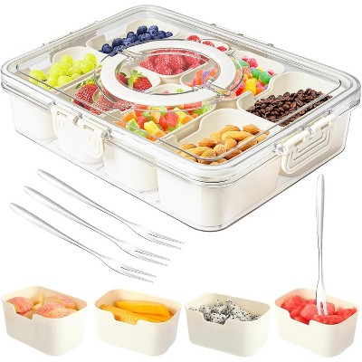 Attop Snackle Box Container,Portable Snack Box 8 Compartment Divided Serving Tray with Lid and Handle
