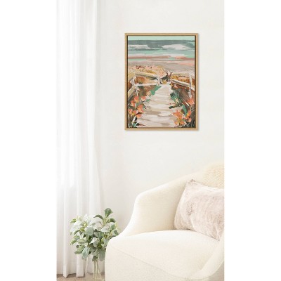 Natural Coastal Landscape Watercolor Canvas Print with Wooden Frame