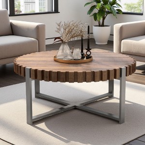 31.4" Wood Round Drum Coffee Table - 1 of 4