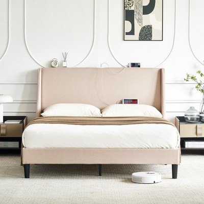 VECELO Upholstered Bed, Metal Frame Platform Bed