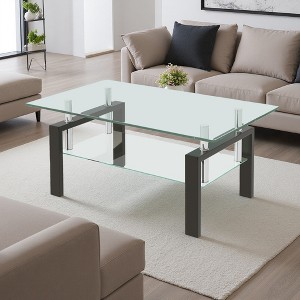 Medium Glass & Metal 2-Tier Coffee Table - 1 of 4