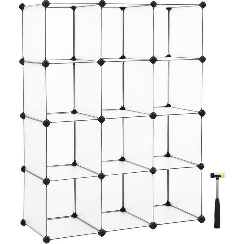  SONGMICS Cube Storage with Door, Set of 12 Plastic Cubes,  Closet Storage Shelves, DIY Plastic Closet Cabinet, Modular Bookcase,  Shelving with Doors for Bedroom, Living Room, Black and White ULPC34HV1 