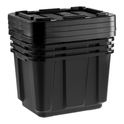 Black Heavy-Duty Stackable Plastic Storage Bins with Lids, Set of 4