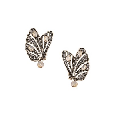 SOHI Women's Antique Silver Stone Intricate Butterfly Stud Earrings