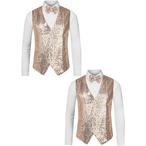 Lars Amadeus Men's Disco Shiny Sequin Sleeveless Suit Waistcoat Set with Bow Tie 2 Packs - 1 of 4