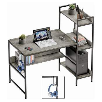 Bestier Computer Office Desk Workstation with Side Storage Shelves & Hook