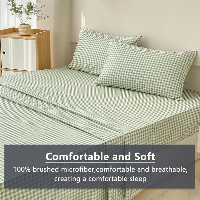 Der Rose BALHAM TRADE-Sage Green Gingham 4Pieces Queen Size Sheet Set, Grid Deep Pocket Bed Sheets Green Gingham Queen 90"x102" — фото 5