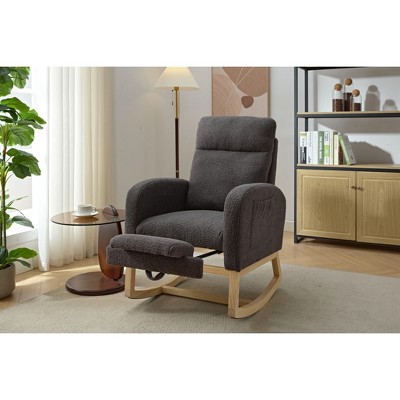 CAVINAS 15" Modern Rocking Chair Nursery,Upholstered Glider Rocking Armchair with Side Pocket,Living Room Accent Chair With High Backrest