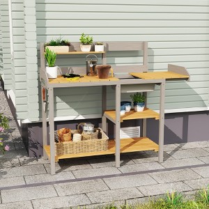 VASIP Outdoor Potting Bench, Wooden Workstation Table with Cabinet for Backyard Garden Supplies - 1 of 4