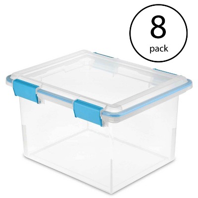 Sterilite 19334304 Clear 32 Quart Gasket Box with Clear Base and Lid (8 Pack)