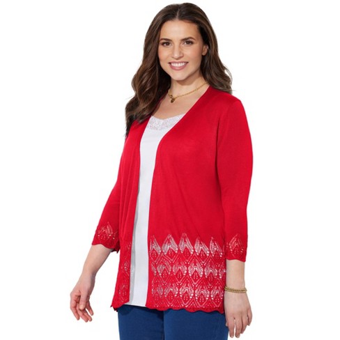 Catherines Women's Plus Size Pointelle Chevron Cardigan - image 1 of 4