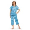 Collections Etc Short Sleeve Button-Front Abstract Floral Capris Pajama Set - 2 of 4