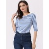 INSPIRE CHIC Women's Elbow Sleeves Boat Slim Fit Casual Stripe Animal Print Multi Floral Pattern T-Shirt - 2 of 4