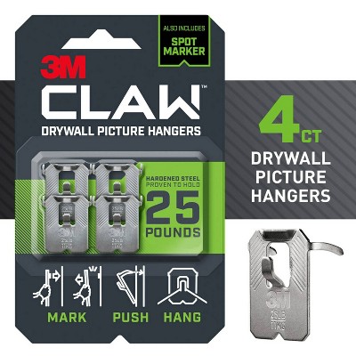 3M 25lb Hardened Steel Drywall Picture Hanger with Spot Marker, 4-Pack