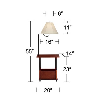 Adjustable White Wood Floor Lamp with End Table