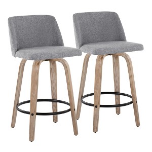 26" Contemporary 360¡ã Swivel Counter Stools with Bent Wood Legs, Padded Upholstered Seat, and Round Footrest (Set of 2) for Kitchen - 1 of 4