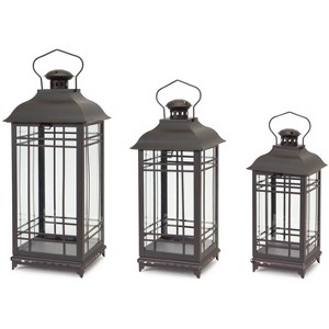 Black Metal Lantern Set of Three with Glass Panels 20in 17in and 14in Decorative Accent By Melrose - 1 of 3