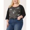 Agnes Orinda Women's Plus Size Round Neck 3/4 Raglan Sleeves Floral Printed Dressy Casual Peasant Tops - 2 of 4