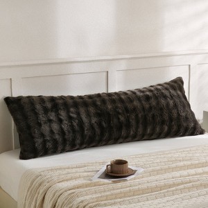 Faux Fur Body Pillow Cover – Super Soft Plush Long Pillowcase with 3D Plaid Striped Design, Cozy Fuzzy Decorative Bedding - 1 of 4