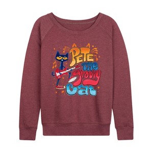 Women's - Pete the Cat - Groovy Poster Lightweight French Terry Wide Neck Long Sleeve Shirt - 1 of 4