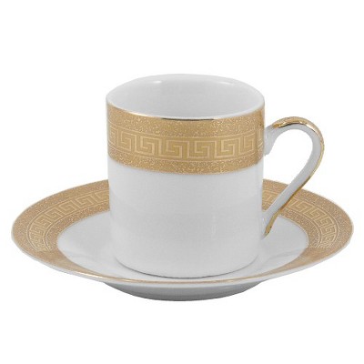 Gold Greek Fret Porcelain Espresso Set 12 Pieces