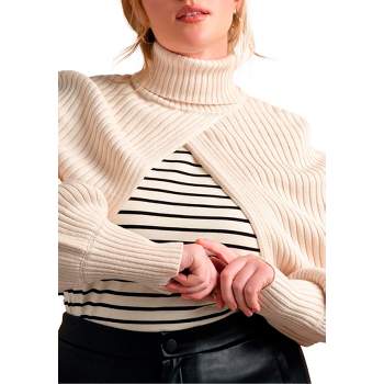 ELOQUII Women's Plus Size Turtleneck Sweater Sleeve Scarf