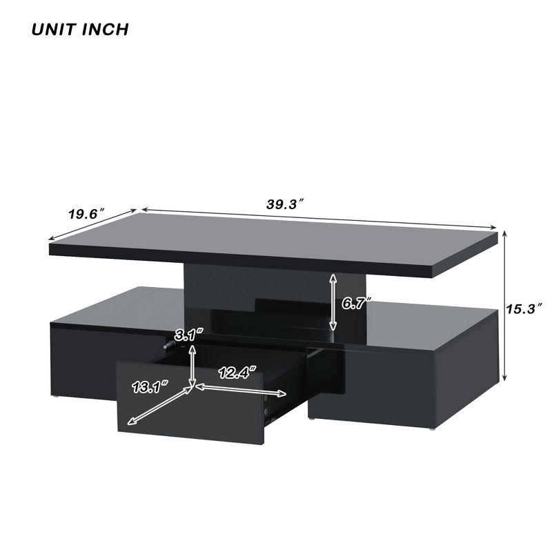 Modern Glossy Coffee Table With Drawers With Plug-In 16 Colors Living Room LED Lighting - ModernLuxe, 4 of 11