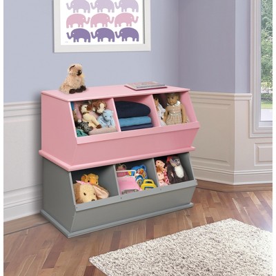 Pink Stackable MDF Three-Bin Kids Storage Cubby