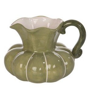 Transpac 34oz Ceramic Pumpkin Pitcher Fall Harvest Beverage Server Green Tabletop Decor for Autumn Gatherings and Gifts - 1 of 1