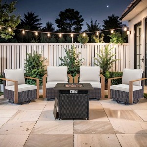 Buenhomino Outdoor Furniture with Fire Pit -Patio Table and Chairs Set of 4 Swivel Patio Chairs for Deck Porch Garden Poolside Backyard - 1 of 4