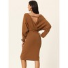 Seta T Women's Deep V Neck Wrap Batwing Sleeve Belted Bodycon Midi Sweater Dress - 4 of 4