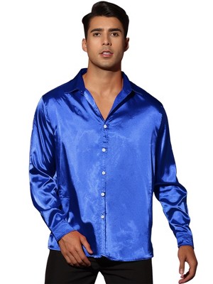 Lars Amadeus Men's Long Sleeves Button Down Prom Party Satin Dress ...