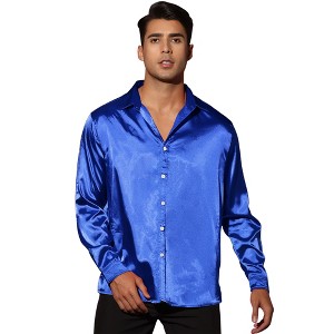 Lars Amadeus Men's Long Sleeves Button Down Prom Party Satin Dress Shirts - 1 of 4