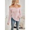 Coolmee Women's Fashion Casual Blouses Long Sleeve Solid Off Shoulder Slim Fit T-Shirt Cropped Tops Bow Tie Ribbed Knit Shirts L Pink - 4 of 4