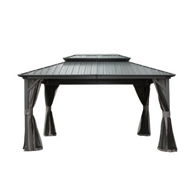 NicBex Permanent Galvanized Steel Roof Outdoor Gazebo with Aluminum Frame, Pavilion Metal Gazebos with Netting & Curtains for Garden, Patios, Lawns
