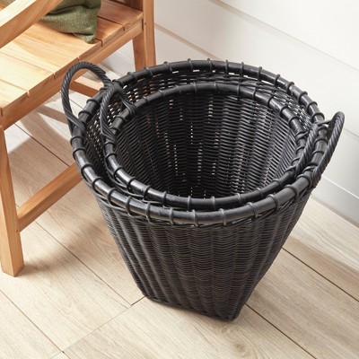 Alvero Black Rattan Storage Baskets, Set of 2