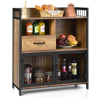 Costway Buffet Server Sideboard Kitchen Storage Cabinet w/ Drawer & Steel Doors