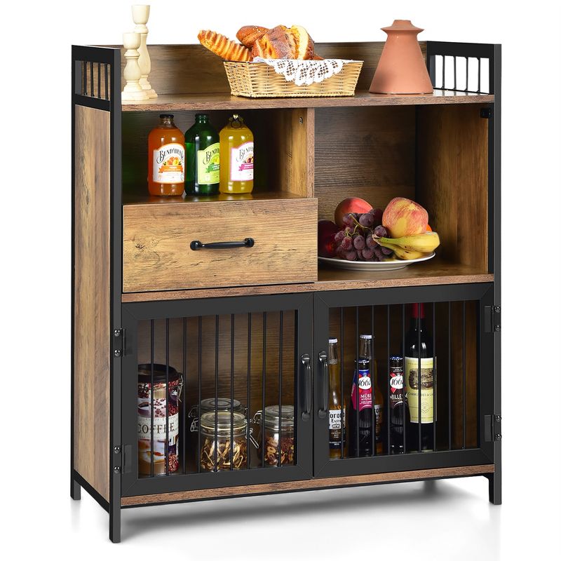 Costway Buffet Server Sideboard Kitchen Storage Cabinet w/ Drawer & Steel Doors, 1 of 11