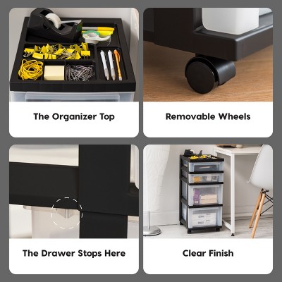 Black and Clear 4-Drawer Plastic Rolling Storage Cart